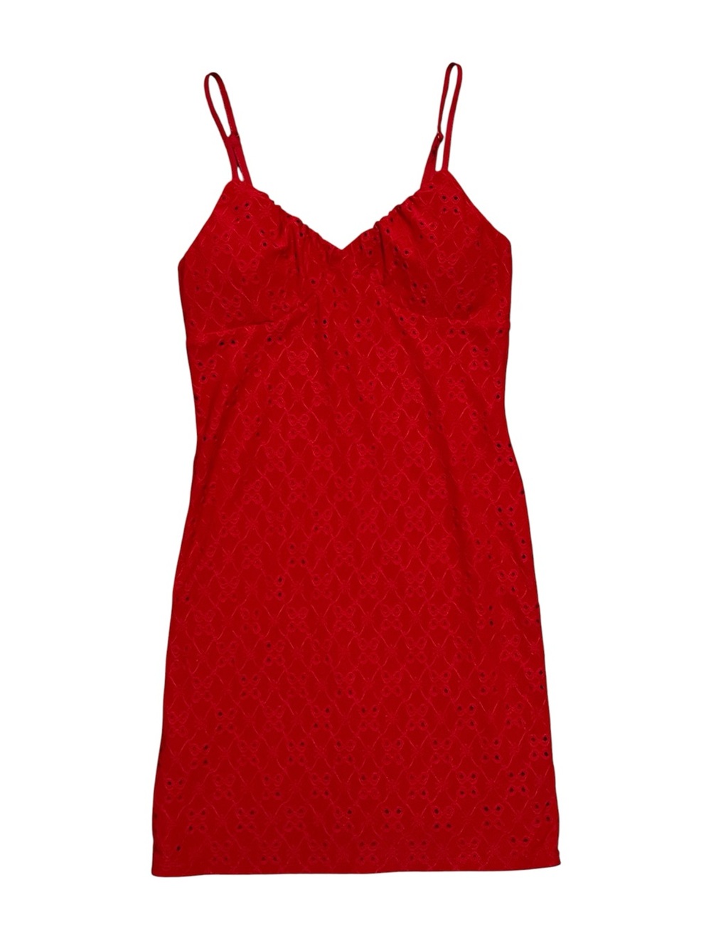 NO BOUNDARIES red eyelet bodycon mini dress above knee size SMALL 3/5